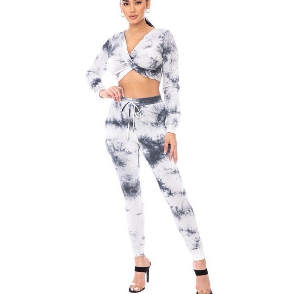 CHARCOAL TIE DYE 2 PIECE SWEATER SET - Picture 2 of 3